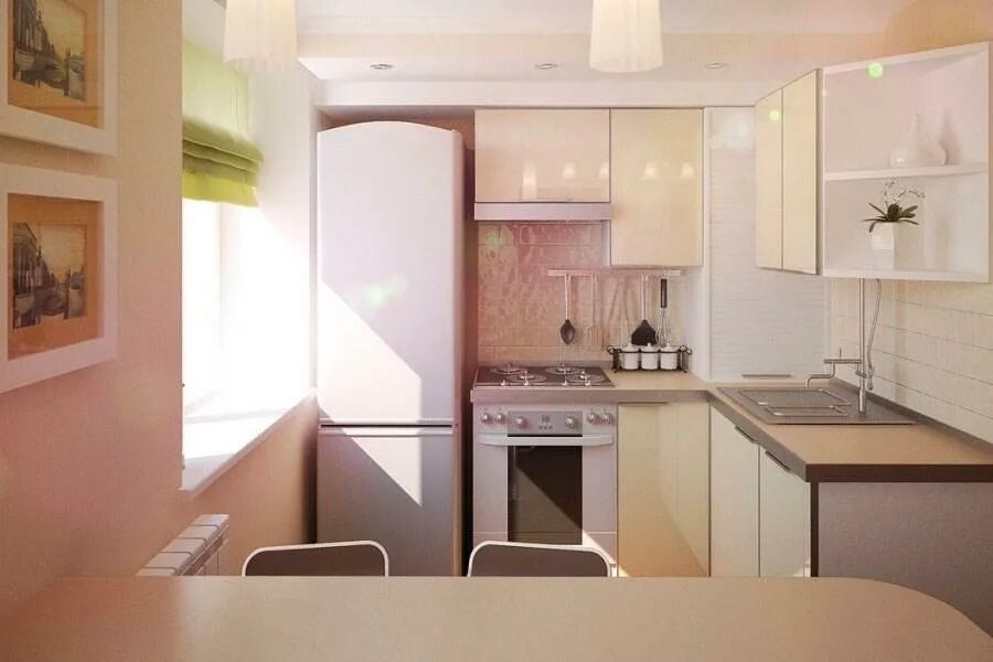 Кухня хрущевка дизайн фото 6 кв Планировка кухни 6 метров с холодильником: проект малогабаритной и угловой кухни