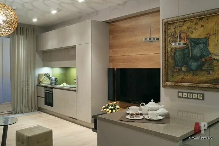 Кухня переходящая в гостиную дизайн фото Фото интерьера кухни небольшой квартиры в современном стиле Интерьер, Дизайн-про