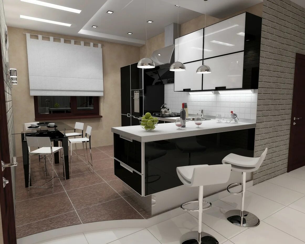 Кухня переходящая в гостиную дизайн фото 3д визуализация Кухня-гостиная 3dlancer.net