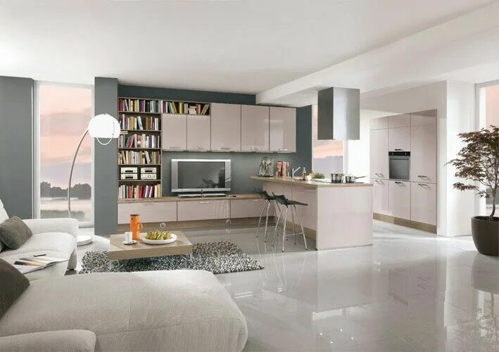 Кухня переходящая в гостиную дизайн фото Cuisine salon Kitchen design trends, Living room kitchen, High gloss kitchen