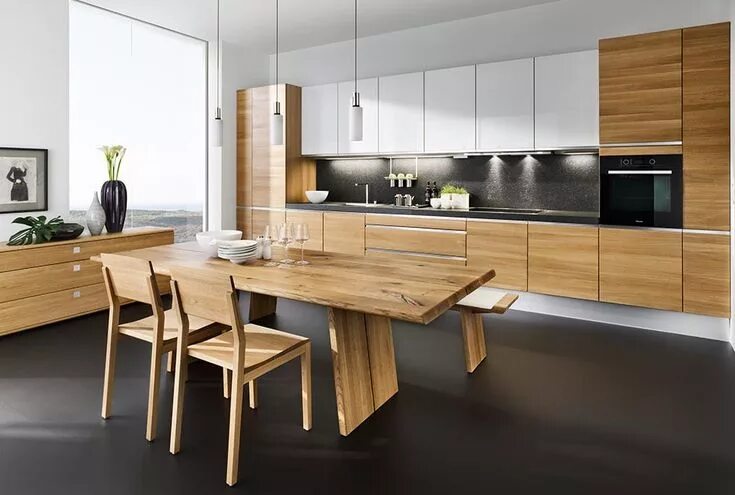 Кухня под дерево дизайн интерьера Moderne Team 7 Küche im "Misch-Look" Modern kitchen design, Rustic kitchen desig