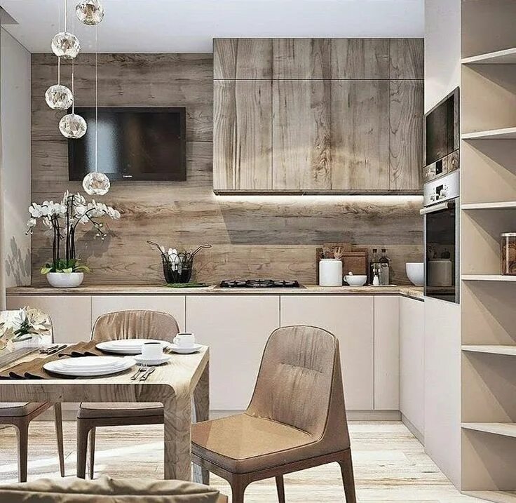 Кухня под дерево дизайн интерьера Pin by Anna Wiaderek on Decor. White and Neutral. Modern kitchen interiors, Inte