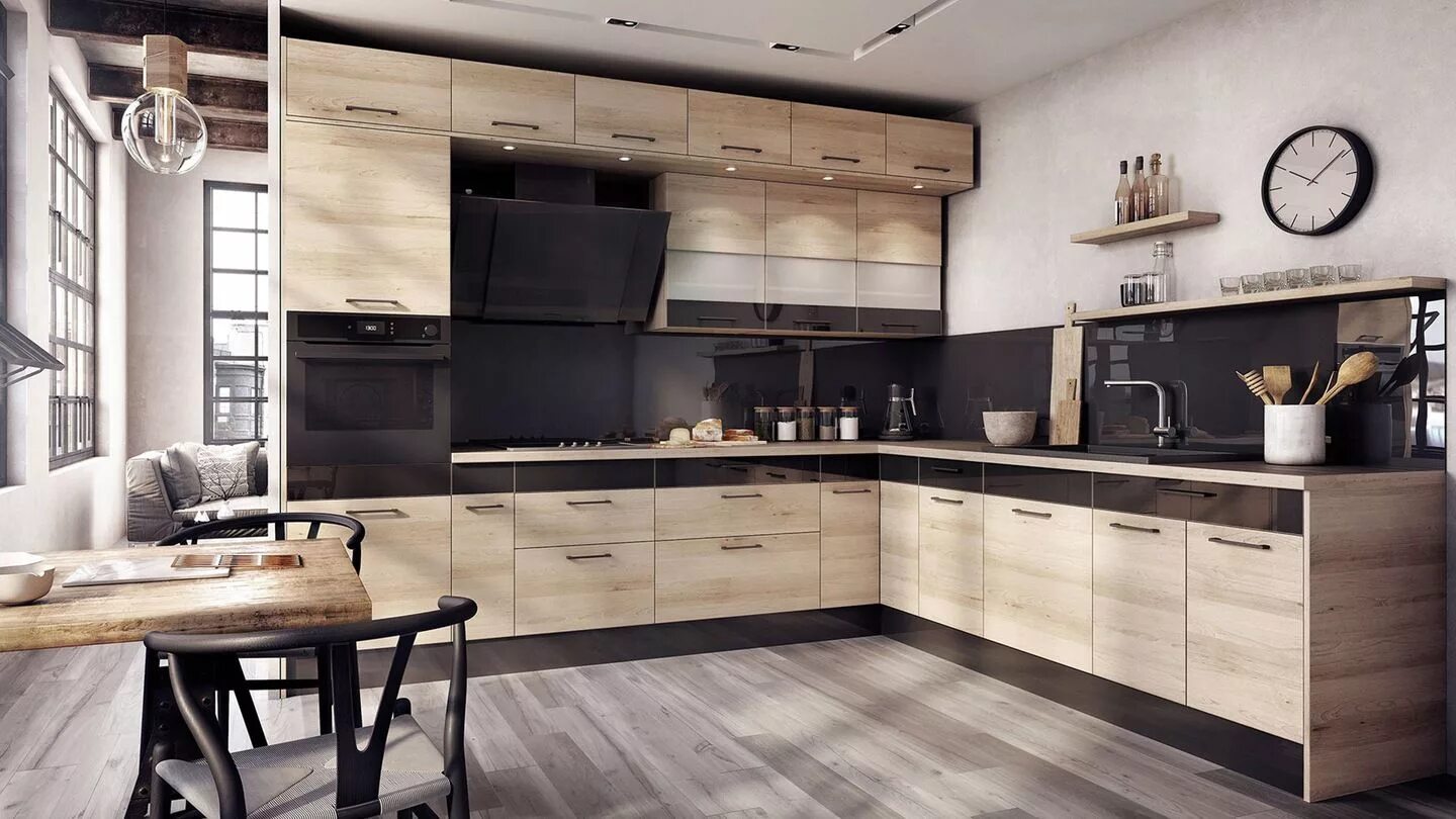 Кухня под дерево в современном стиле фото Tania kuchnia Kamduo ML Zestaw C meble kuchenne Modern kitchen cabinet design, K