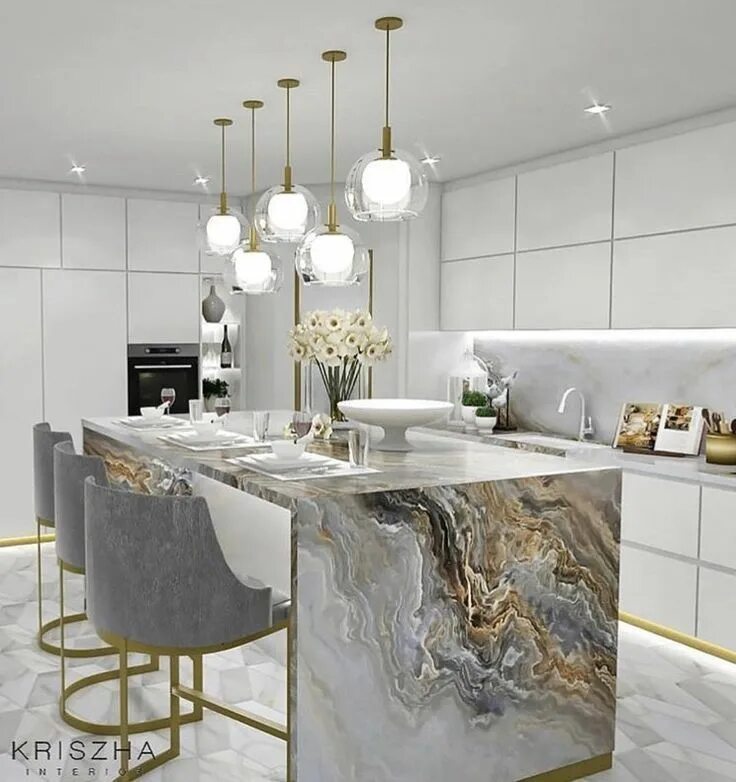 Кухня под мрамор фото в интерьере #marbledecoratingideas #kitcheninspiration #kitchenideas #inspiration #kuchenide
