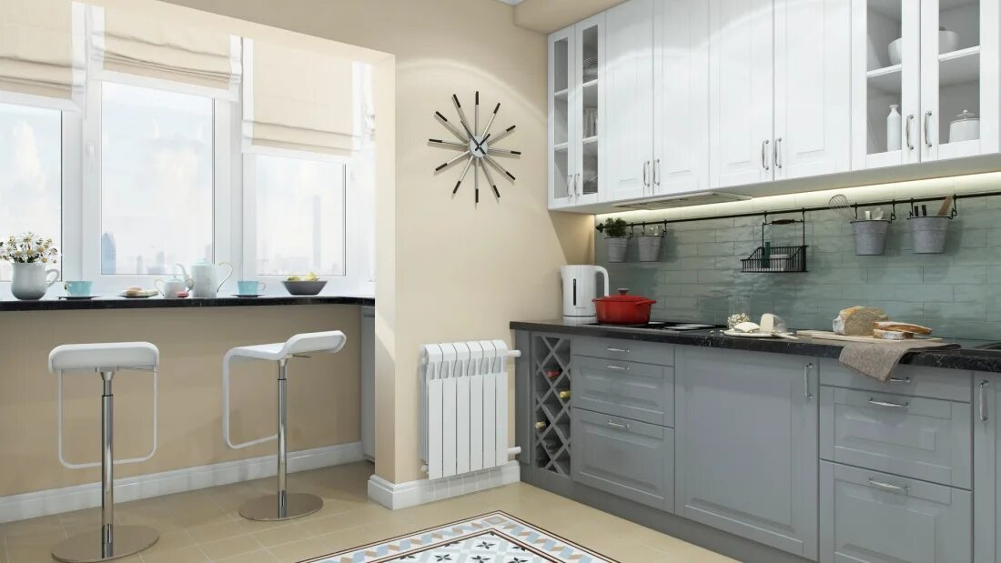Кухня под обои фото Квартира в стиле "50 оттенков голубого и серого" - Homeberry