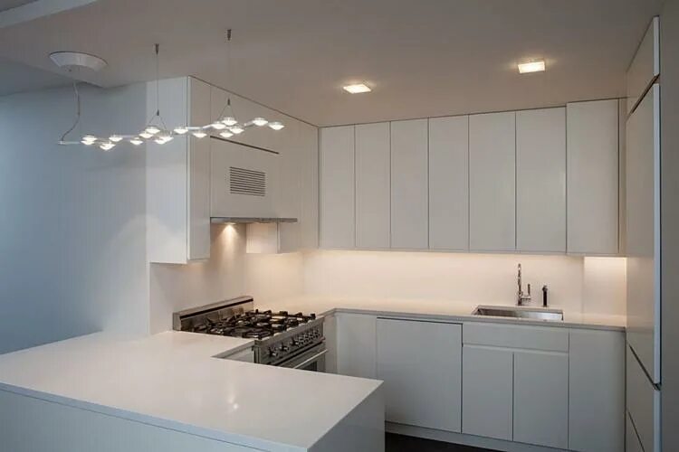 Кухня под потолок фото Потолки из гипсокартона на кухне (80 фото) - красивые идеи дизайна потолков