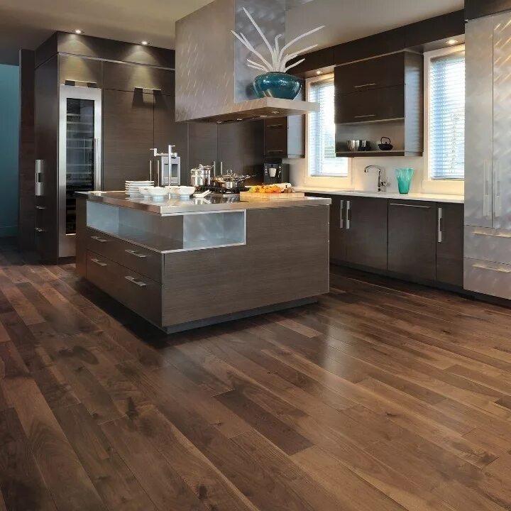 Кухня пол ламинат фото 3 Layer 189mm /220mm Width Smooth American Black Walnut Engineered Solid Floorin