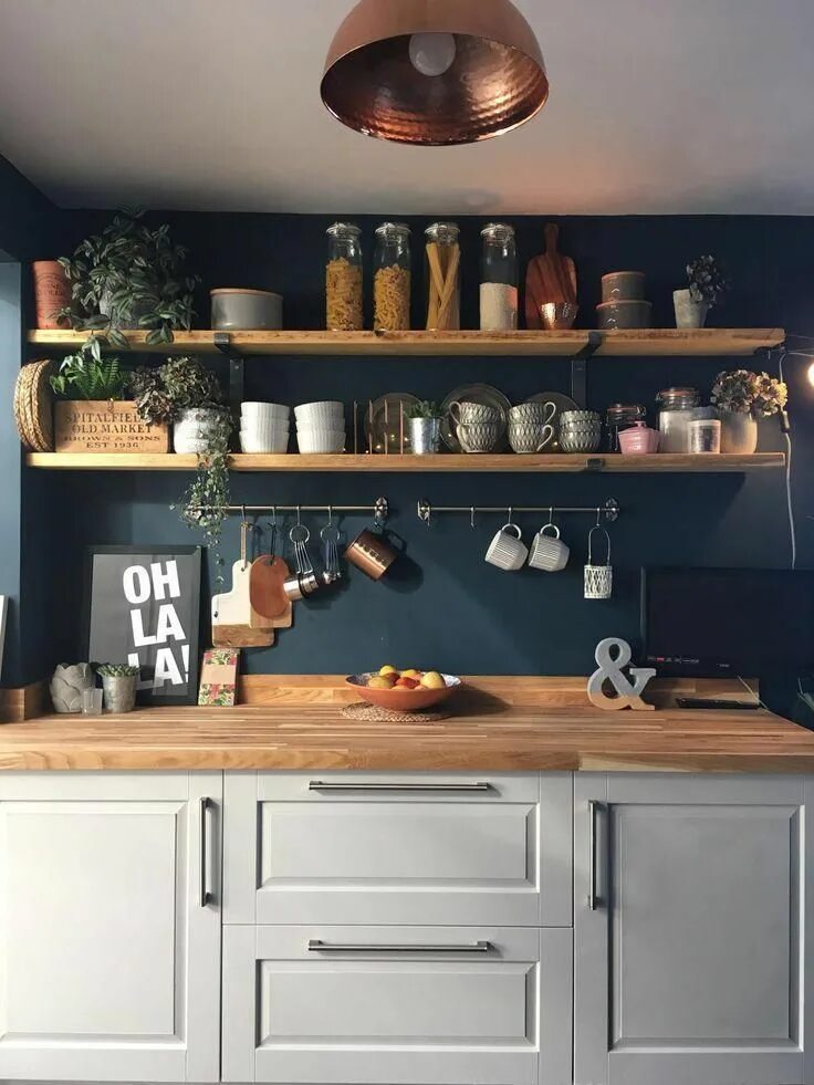 Кухня полки вместо шкафов фото Dark blue walls....... What's not to love! - HORNSBY STYLE Home decor kitchen, K