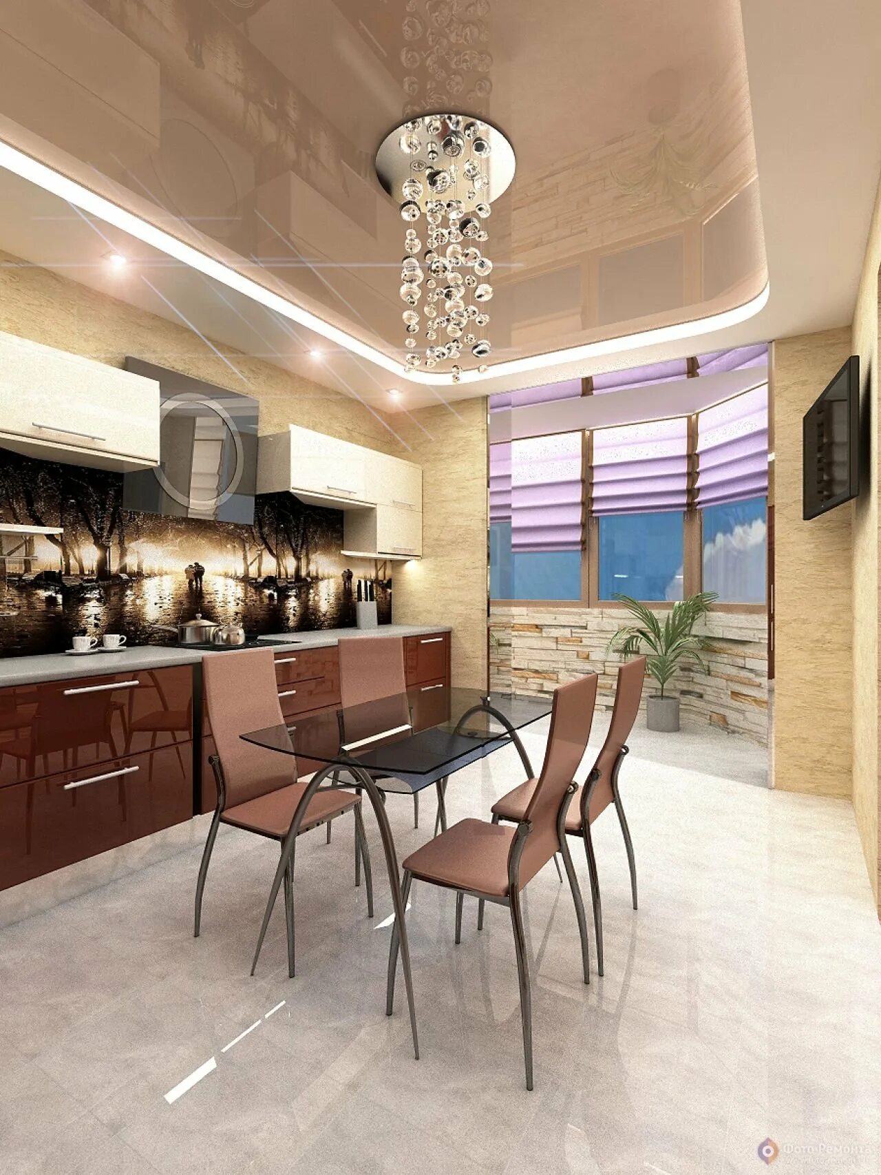 Кухня потолок бежевый фото Кухни поварово - 59 фото