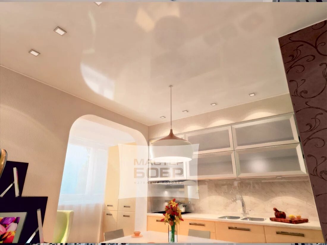 Кухня потолок бежевый фото Галлерея идей натяжных потолков - Мастер Бобр