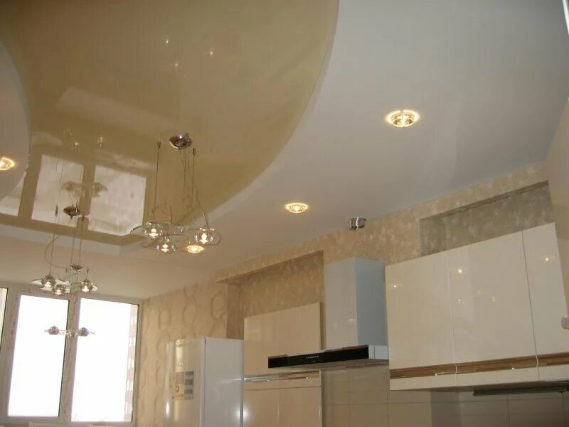 Кухня потолок бежевый фото Company Professionalniy Stil, stretch ceilings, Yaroslavl, prospekt Mashinostroi