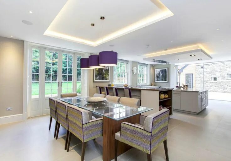 Кухня потолок дизайн фото дома Pin de Amal Sa em Gypsum Porta francesa, House, Moderna sala de jantar