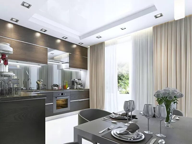 Кухня потолок дизайн интерьер фото Шторы на кухню: заказать пошив штор для кухни в Москве - "КласТек"