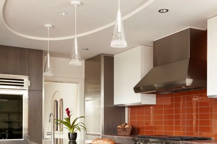 Кухня потолок гипсокартон дизайн фото Потолки из гипсокартона на кухне (80 фото) - красивые идеи дизайна потолков