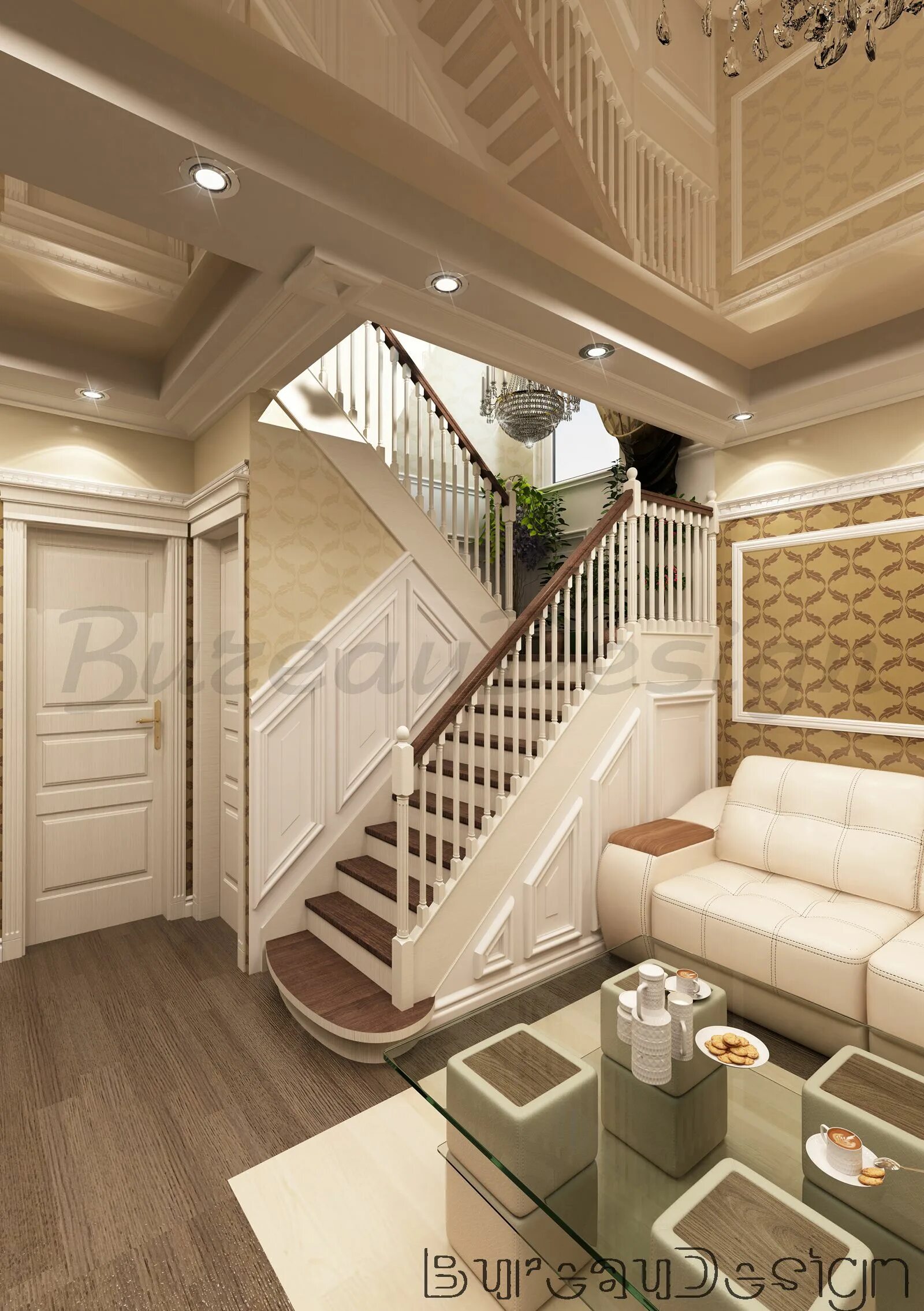 Кухня прихожая в частном доме фото отделка лестницы, деревянные бордюры Интерьер, Дом, Лестничные конструкции