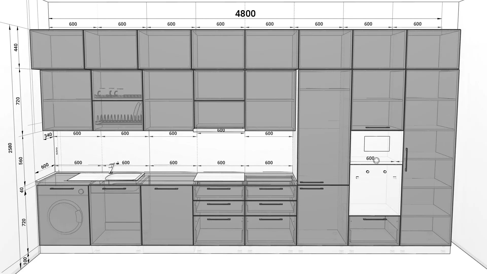 Кухня проекты с размерами фото Высота верхних шкафов фото - DelaDom.ru