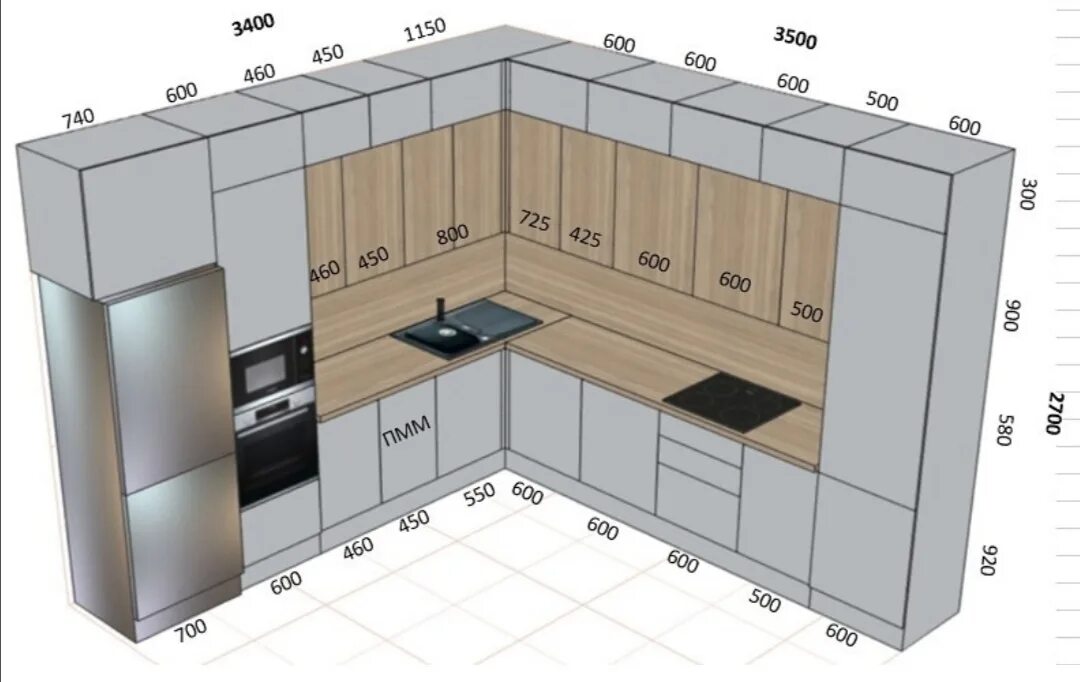 Кухня проекты с размерами фото Проект кухонного гарнитура углового фото - DelaDom.ru