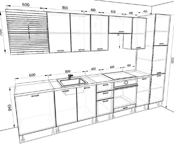 Кухня проекты с размерами фото Кухня ЕВРОПА - длина 3,25м (крафт серый)
