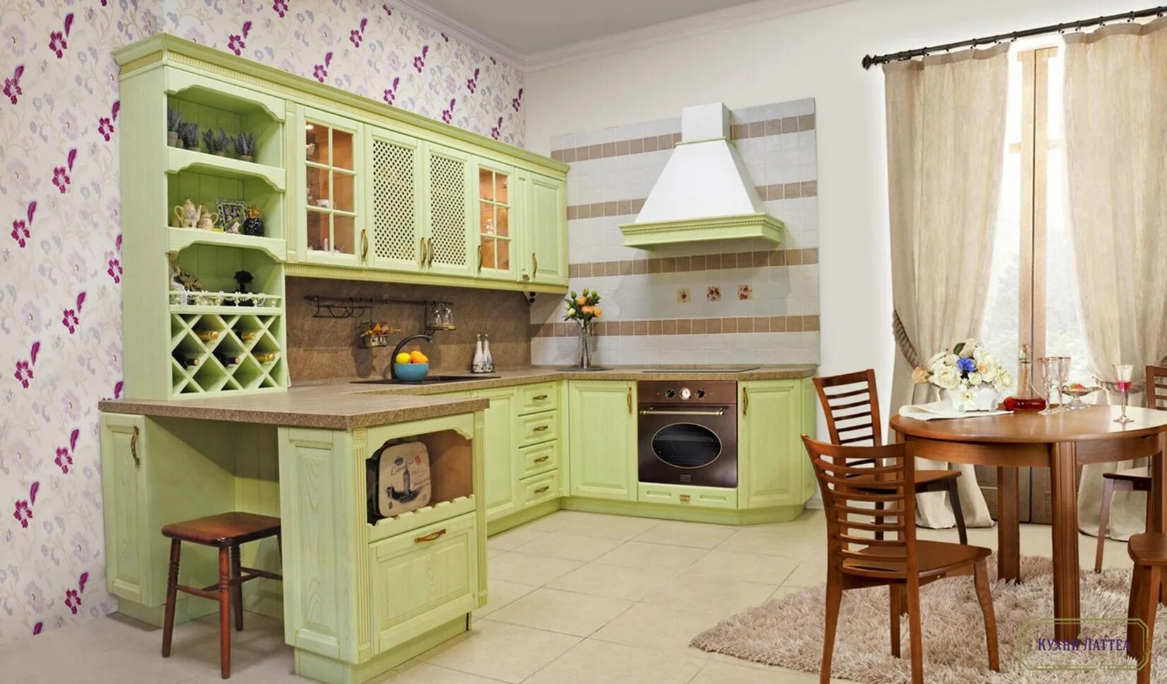 Кухня прованс фисташковая фото в интерьере Кухня Четраро купить по цене 381 490 руб. с профессиональной сборкой и доставкой
