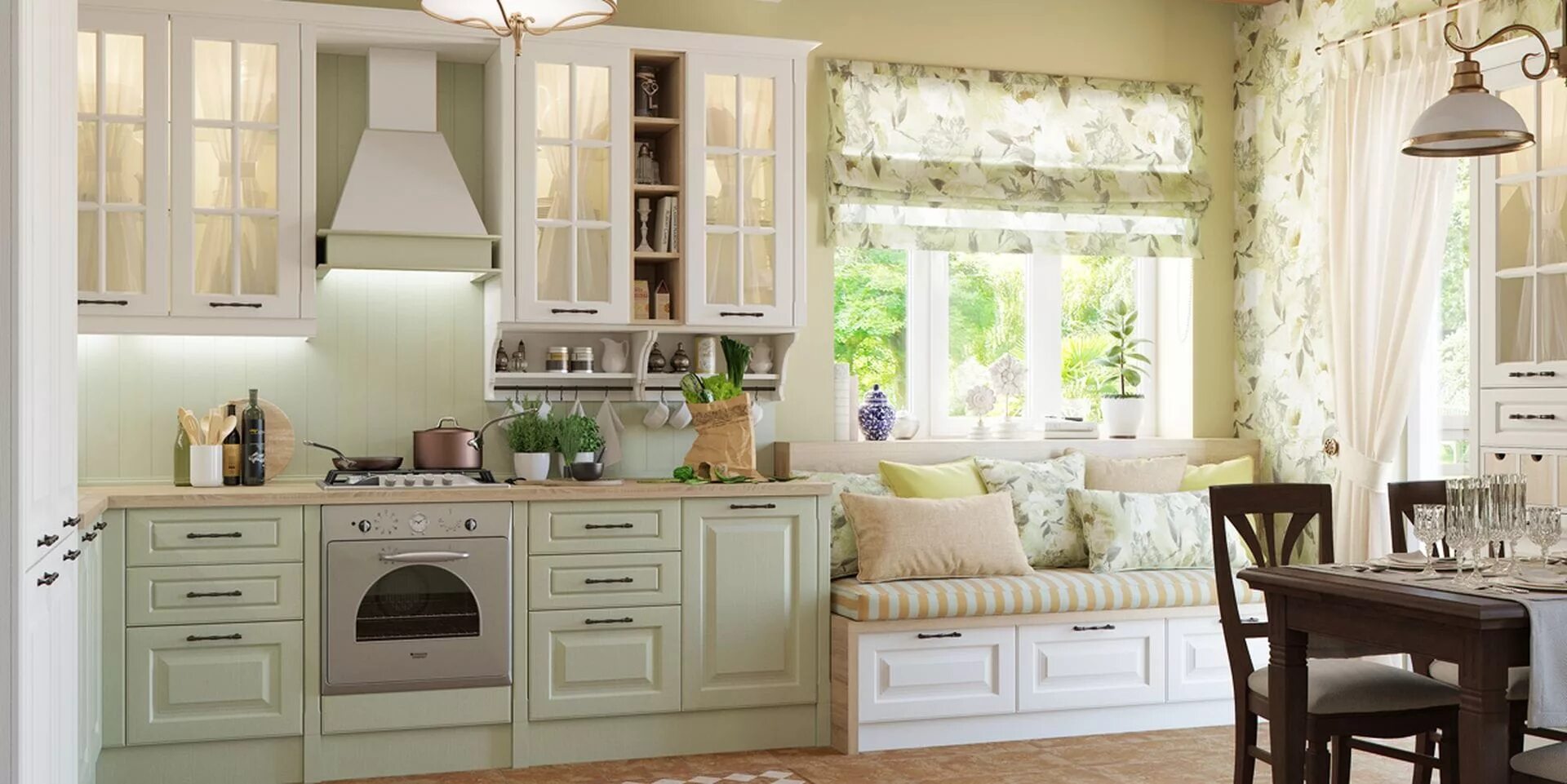 Кухня прованс фисташковая фото в интерьере Кухня Ирика КАЗАНСКАЯ МЕБЕЛЬНАЯ ФАБРИКА "ГОСТ"