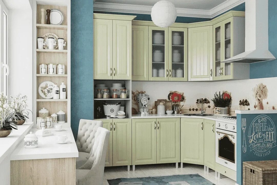 Кухня прованс фисташковая фото в интерьере Прованс Фисташковый (23500 руб./пог.м)