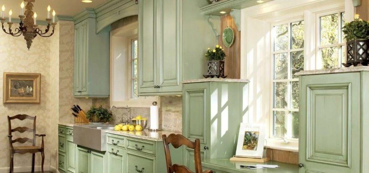 Кухня прованс фисташковая фото в интерьере Retro Mutfak Örnekleri Rustic kitchen cabinets, Modern retro kitchen, Traditiona