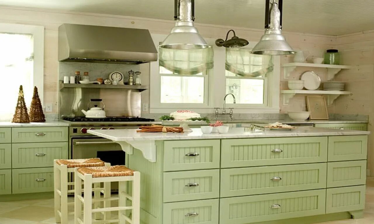Кухня прованс фисташковая фото в интерьере Beautiful Sage Green Kitchen Cabinets Dapur pedesaan, Desain dapur, Dapur zaman 