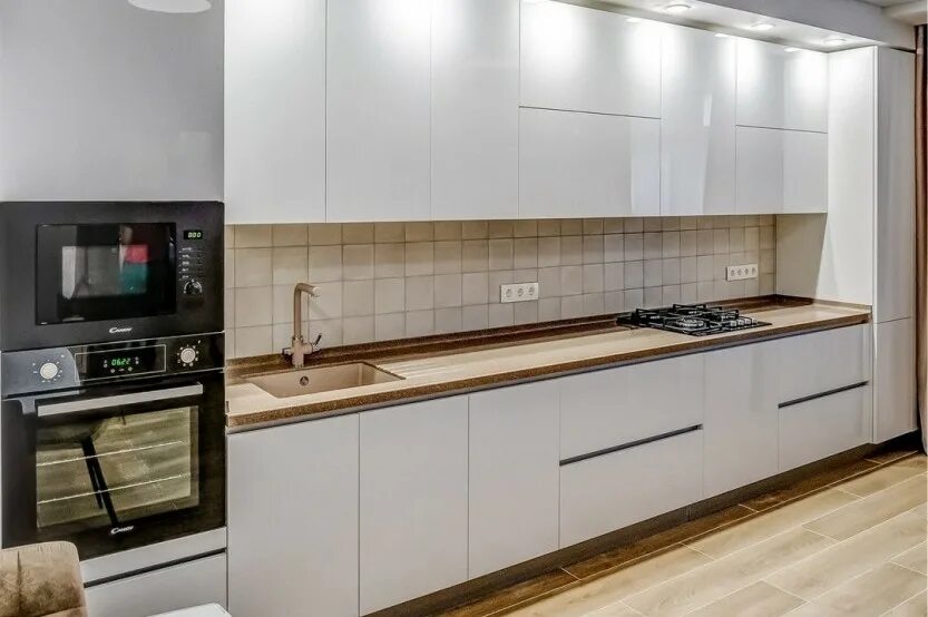 Кухня прямая 4 метра дизайн Кухня современная линейная с фасадом Acrylux Белый MOD198 ® RIMOBEL.RU