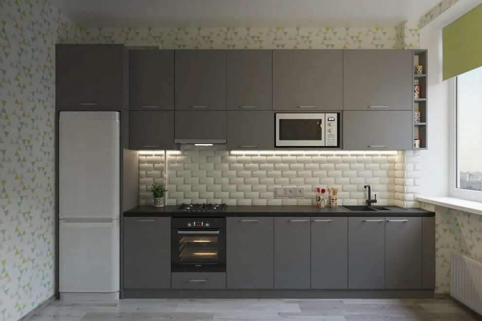 Кухня прямая дизайн фото с холодильником Прямая кухня 4 метра: материалы, стили и дизайн