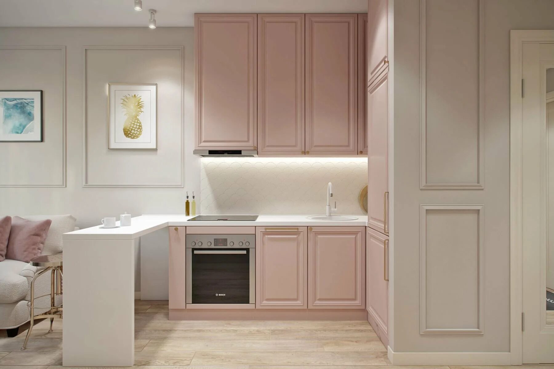Кухня пудрового цвета в интерьере фото Кухня пудрового цвета - 69 фото