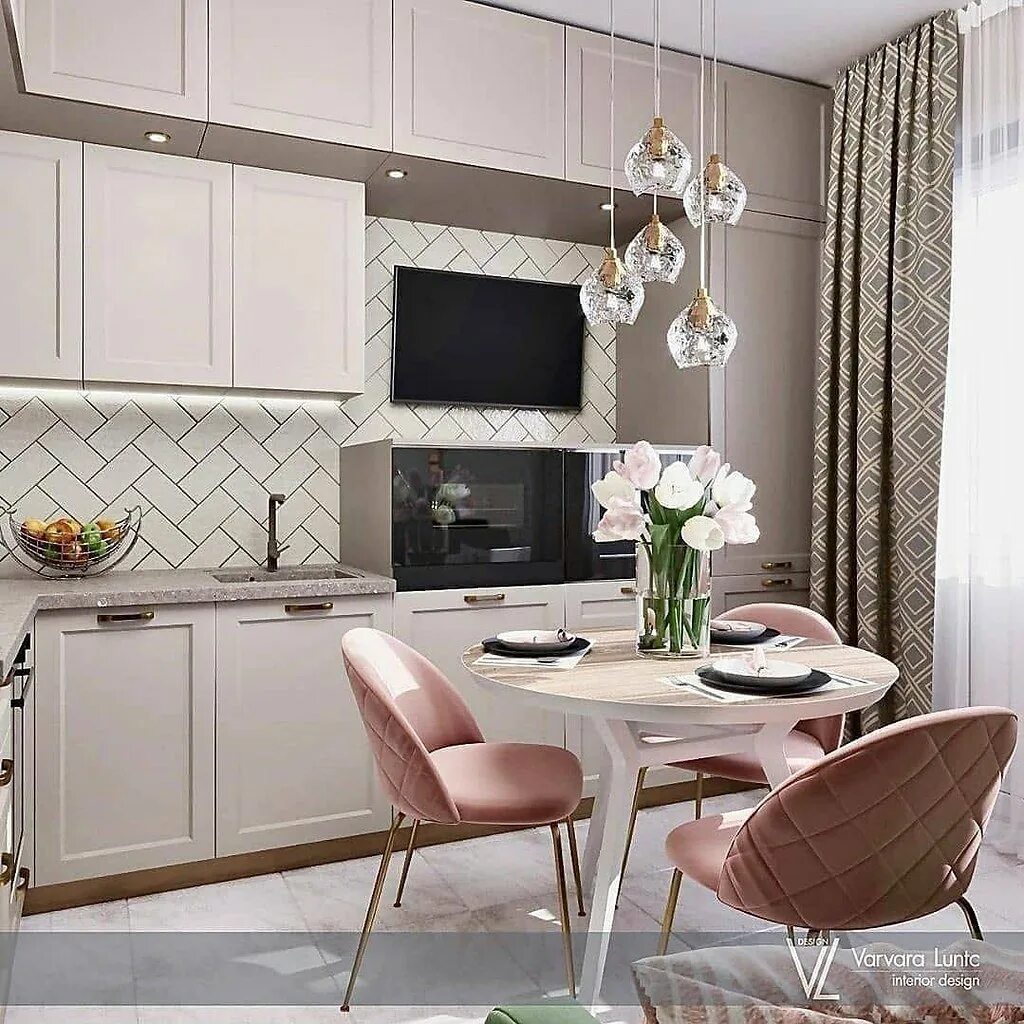 Кухня пудрового цвета в интерьере фото Кухня в нежных тонах - 58 фото