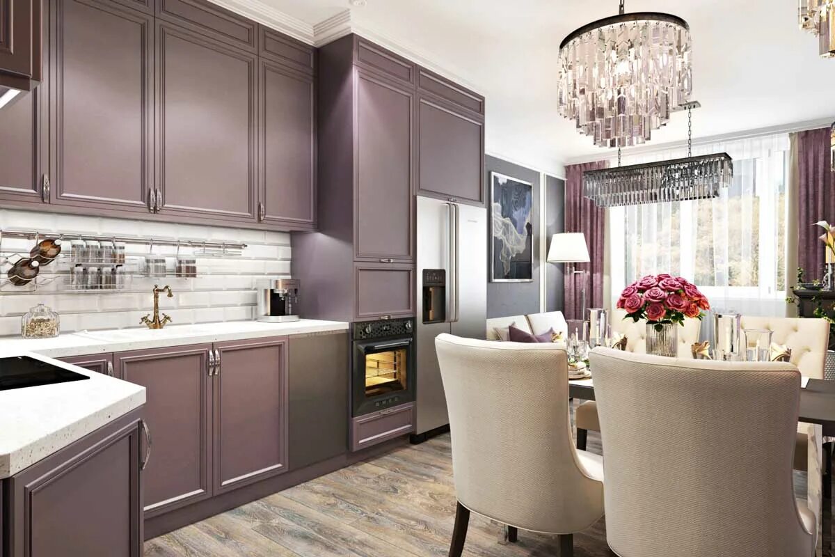 Кухня пыльная роза в интерьере фото Сиреневая кухня: 59 идей с фото оформления дизайна кухни в сиреневых тонах