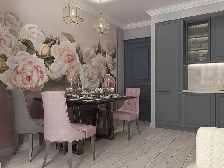 Кухня пыльная роза в интерьере фото Наша красота ❤ . Фреска от @affrescoru , пыльно-розовые оттенки, акценты на стен