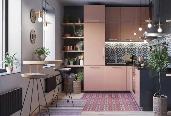 Кухня пыльная роза в интерьере фото Modelos de cozinha: 60 ideias e fotos para todos os estilos Kitchen layout, Kitc