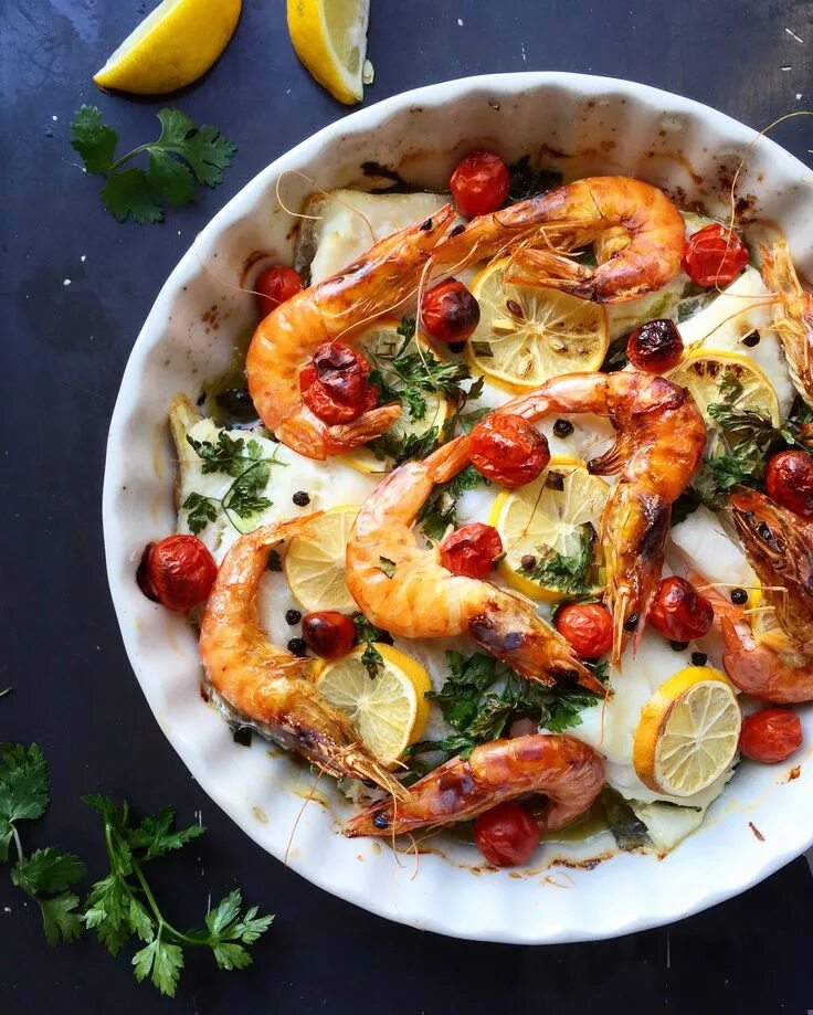Кухня рецепты с фото вкусные блюда Треска запечённая с овощами и креветками Основные блюда, Треска, Национальная ед