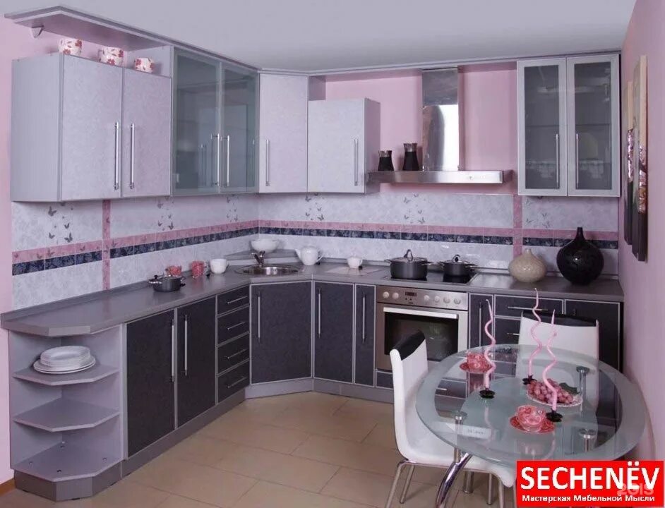 Кухня розовая с серым фото в интерьере Sechenёv, фабрика корпусной мебели, улица Попова, 13 к3, Барнаул - 2ГИС