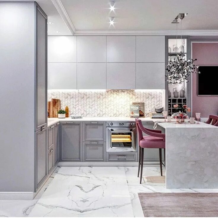 Кухня розовая с серым фото в интерьере Пин на доске квартира