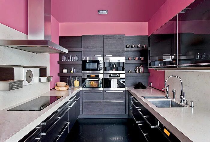 Кухня розовая с серым фото в интерьере Интерьер для сибарита