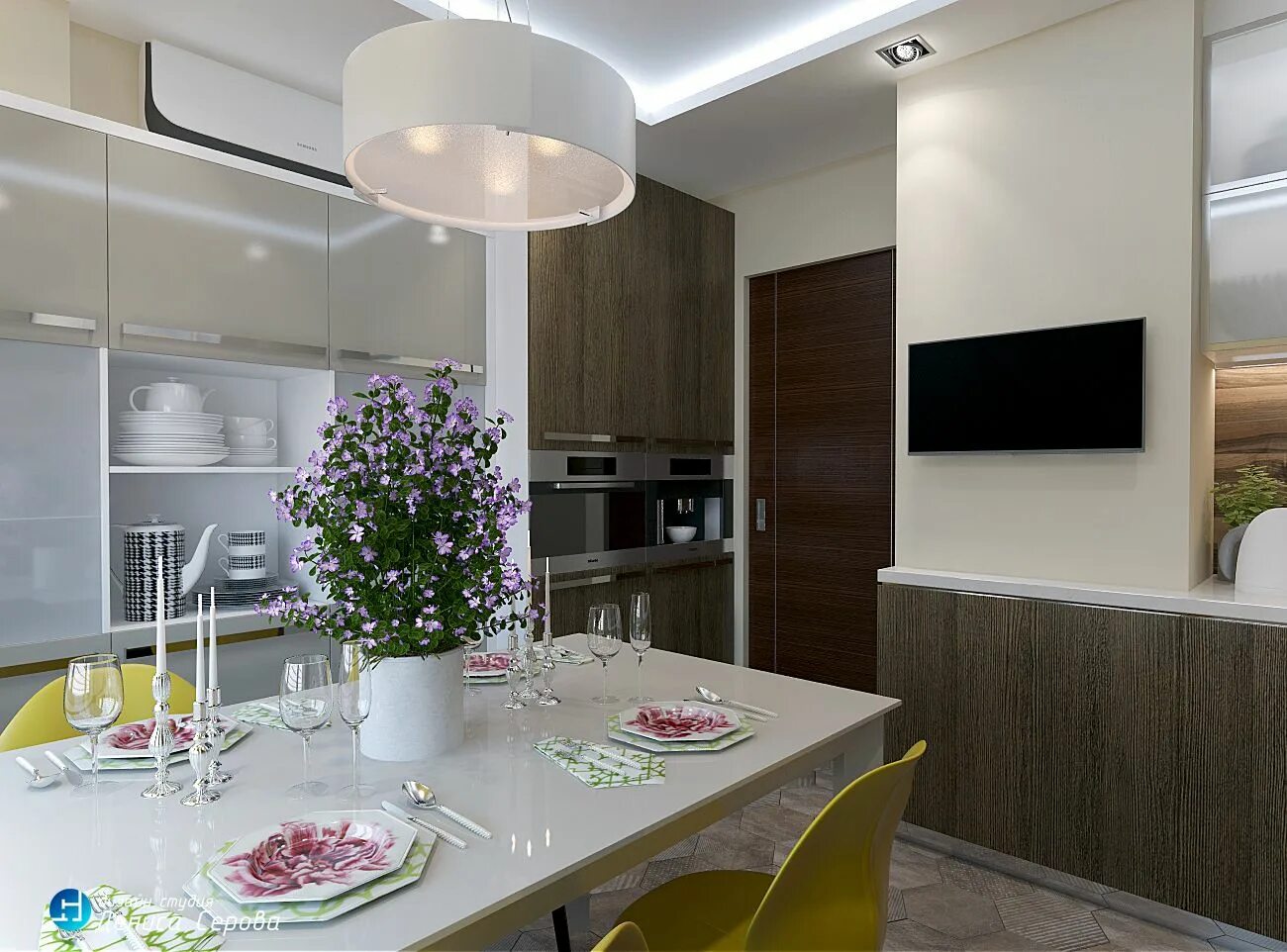 Кухня с акцентом ул калинина 44 фото Дизайн-проект 3 трехкомнатной квартиры в доме серии п44 Студия Дениса Серова Мак