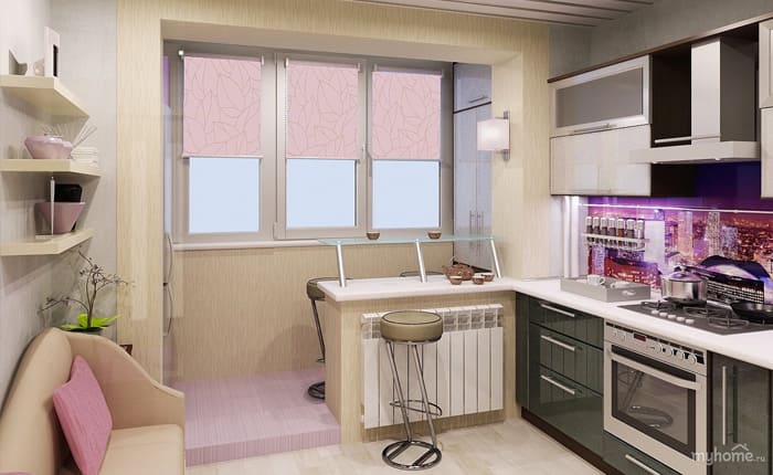 Кухня с балконом дизайн интерьер фото Объединение кухни с балконом: 5 интерьерных решений