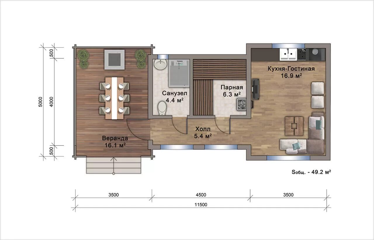 Кухня с баней проекты фото Баня с террасой "Хлоя"