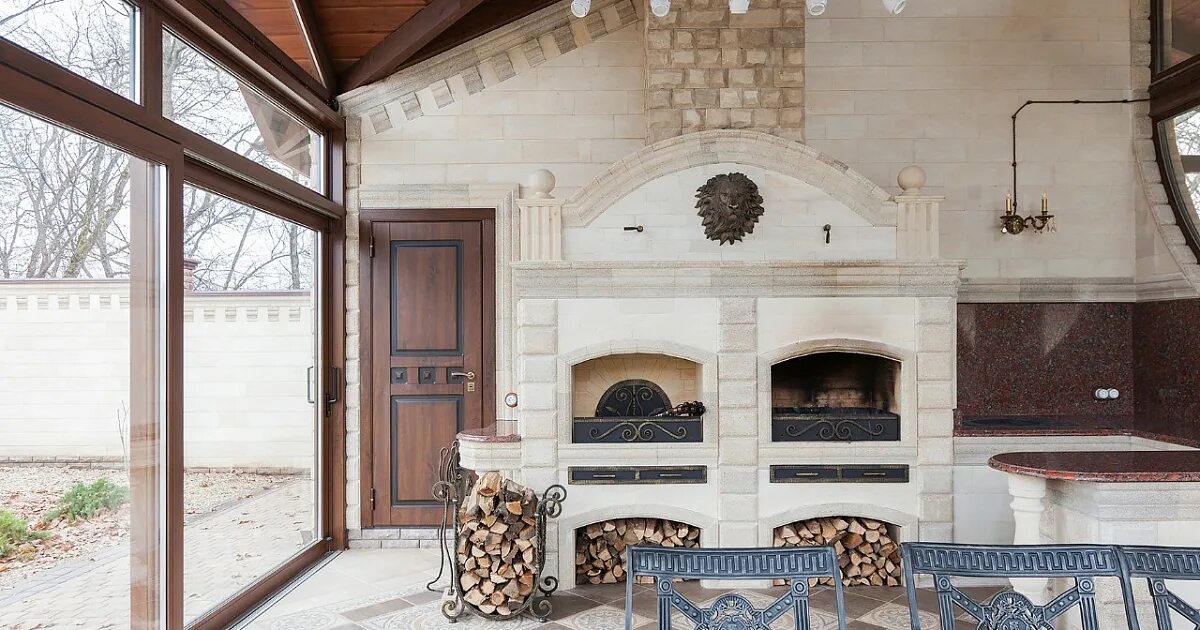 Кухня с барбекю мангалом фото проекты Беседка/летняя кухня с барбекю и русской печью