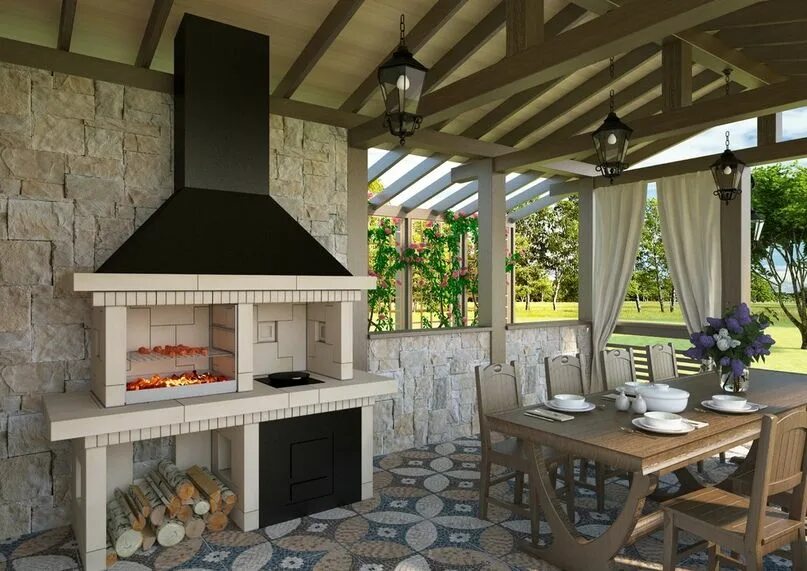 Кухня с барбекю мангалом фото проекты Пин от пользователя Василина Забалуева на доске дача в 2023 г Летняя кухня, Барб