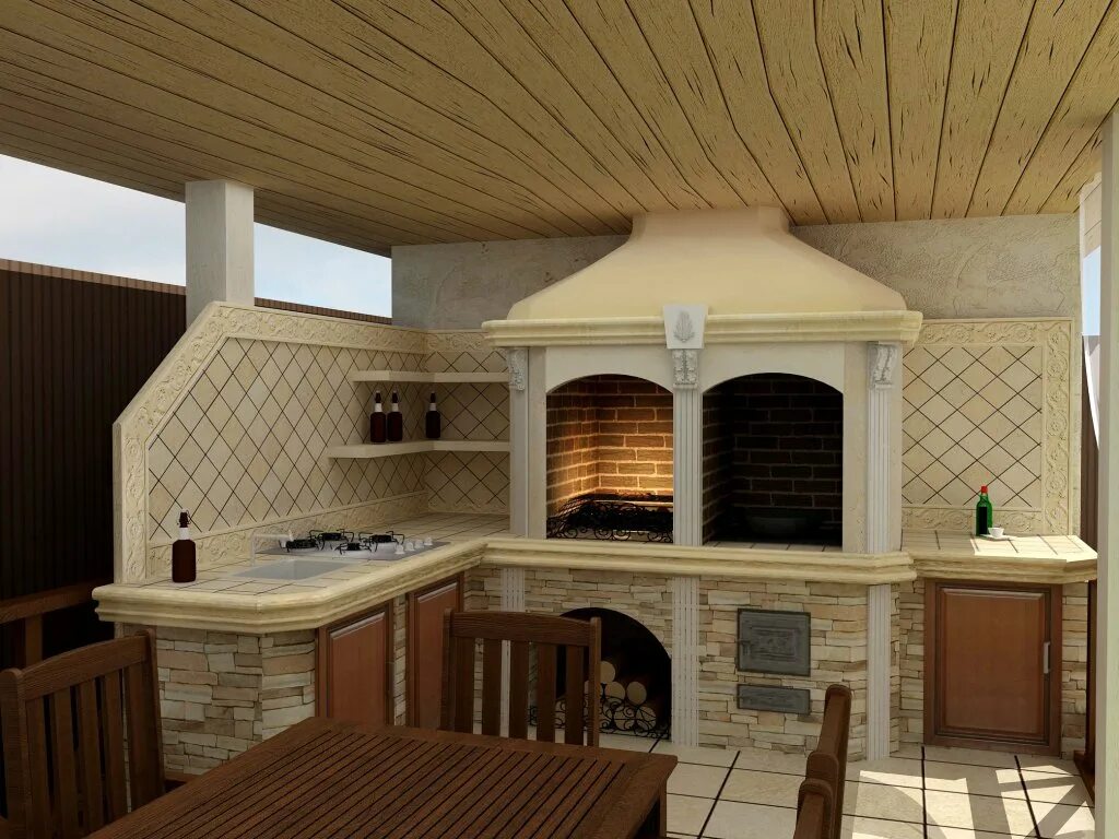 Кухня с барбекю мангалом фото проекты Цвет барбекю