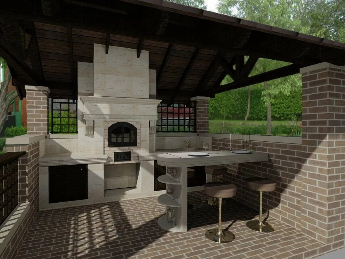 Кухня с барбекю мангалом фото проекты Летняя кухня на даче с барбекю и мангалом: проекты, фото с печью и казаном