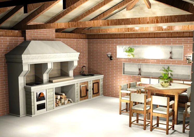 Кухня с барбекю мангалом фото проекты проект беседки Зеленая роща - Застекленная беседка с барбекю