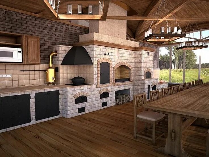 Кухня с барбекю мангалом фото проекты Длинная печь с мангалом, барбекю, рабочей зоной, секциями для хранения Outdoor k