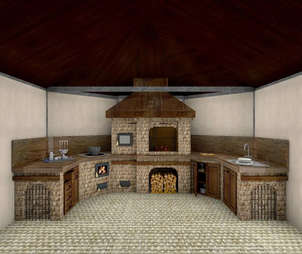 Кухня с барбекю мангалом фото проекты Проект летней кухни с печкой