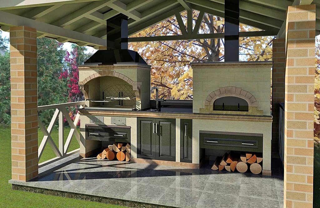 Кухня с барбекю мангалом фото проекты РАУТ Эксперт