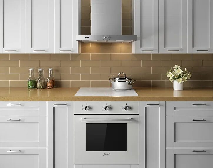 Кухня с белой плитой фото Т-образная вытяжка KRONA PATRICIA push button ⚡ - купить с доставкой по России в